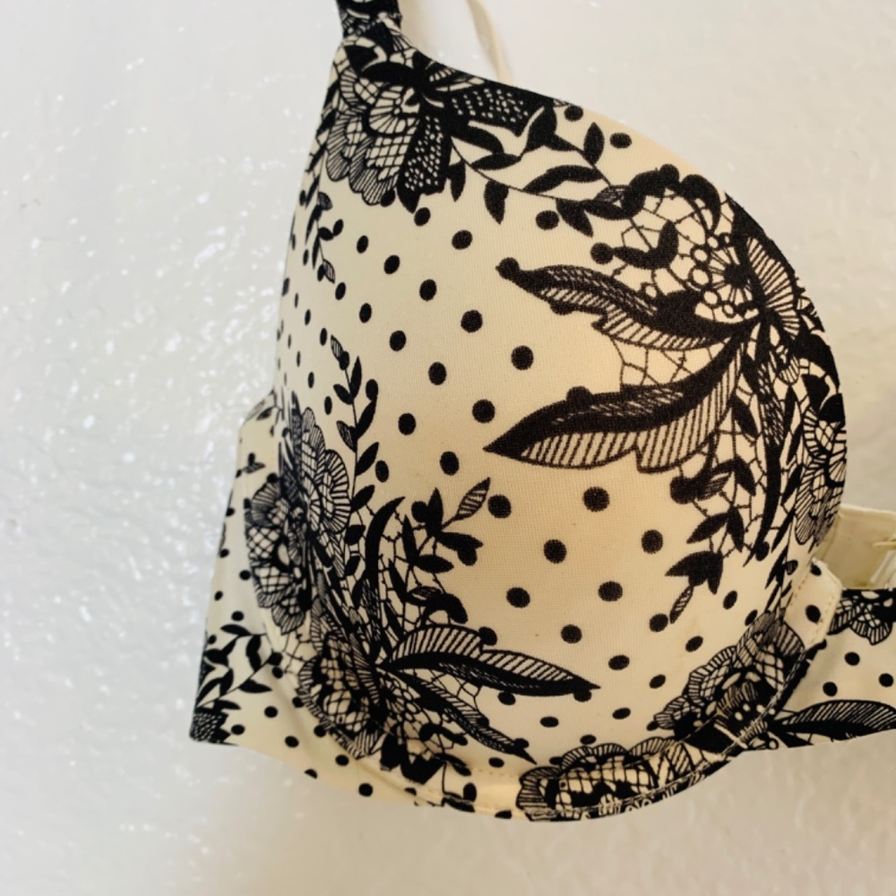Soma Full Coverage Shaping Bra 34B Black Cream Floral Dots Underwire Padded - Picture 3 of 11